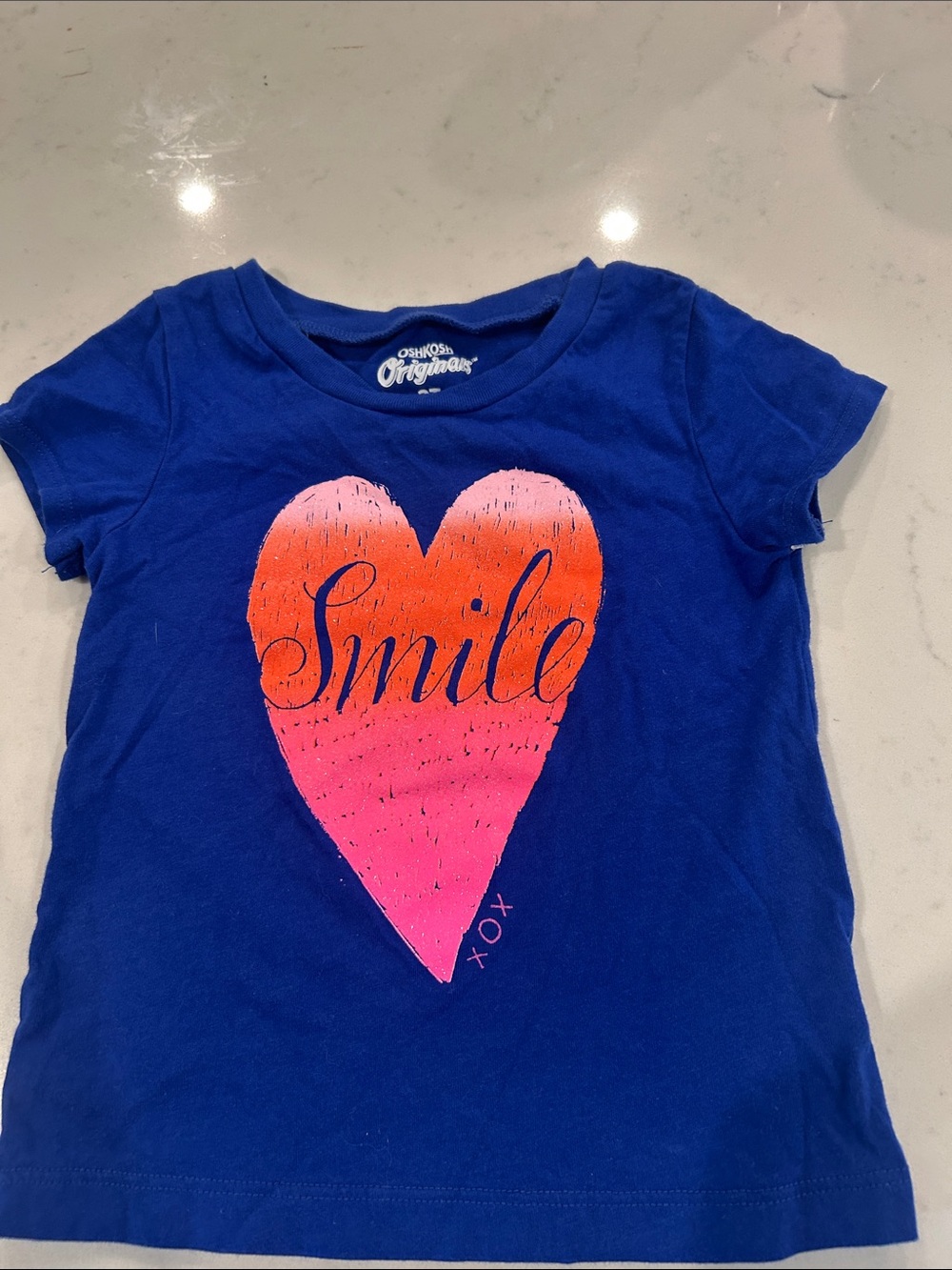 OshKosh B'gosh Royal Blue Tee with Pink-Orange Heart Graphic